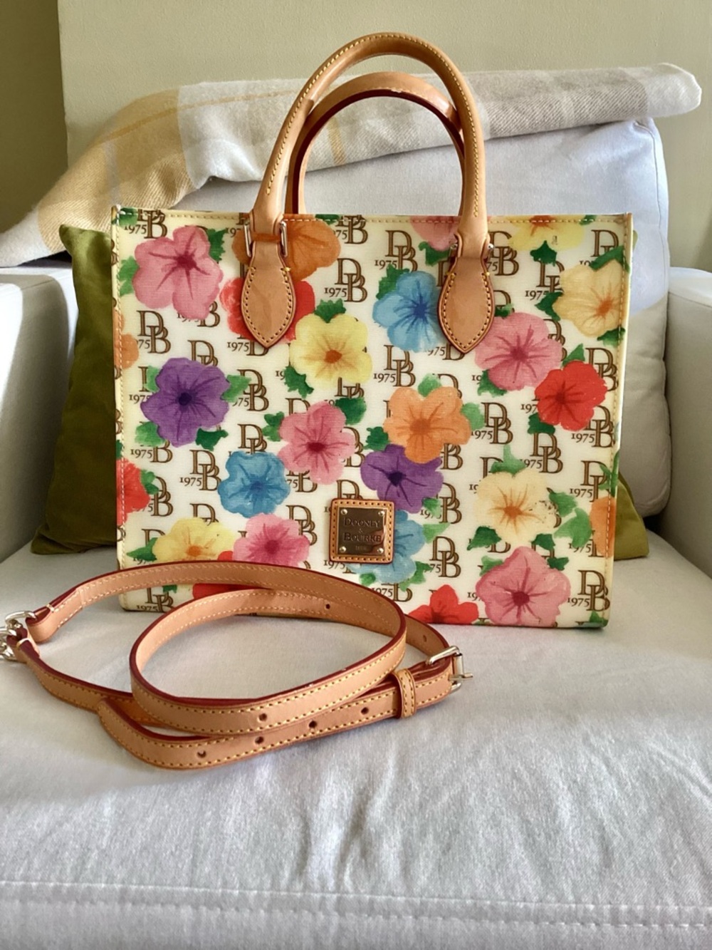 Dooney & Bourke Multicolor Floral Tote with Tan Leather Trim - Picture 16 of 16